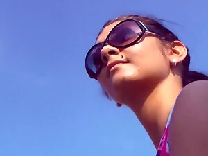 No panties on a juicy pussy in upskirt