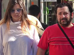 Big boobs and nipples visible through long sleeve shirt