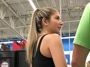 Fit girl wears her gym attire to the supermarket