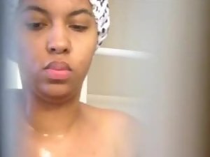 Spying on naked black teen girl in bathroom