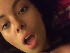 Pretty girl makes a selfie as she gets cum on her face