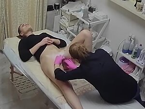 Waxing of skinny girl's ass and pussy on hidden cam