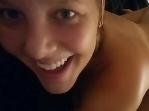 Horny girl makes a dirty selfie during doggy style sex
