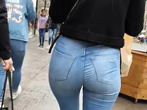 Unusual but sexy moves in tight blue jeans
