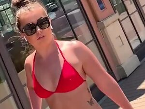 Voyeur really loves this fuckable curvy girl in a red bikini