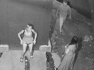 Building owner caught hot girls pee in his backyard