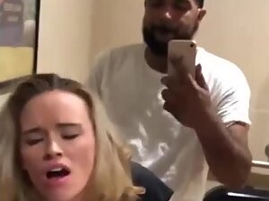 Black guy fucks a white slut in the public toilet
