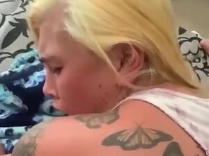 Chubby girl screams while trying to take half of dick up her ass