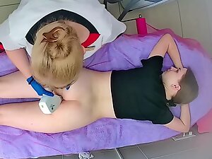 Spreading legs and ass cheeks for depilation on hidden camera