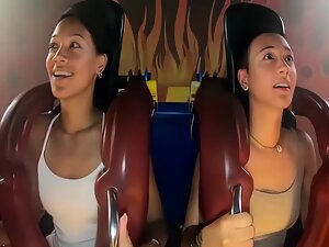 Boobs and nipples slip out on the rollercoaster