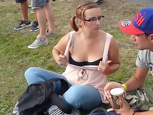 Voyeur caught priceless moment when she flashes her boobs