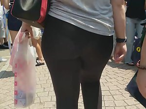 Visible thong on a very big ass