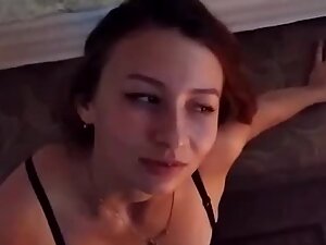 Sex with girlfriend in sexy lingerie and cum on her face