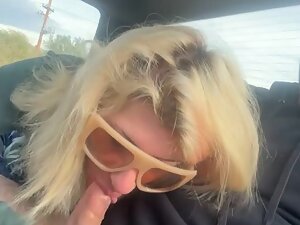 Risky sex with horny blonde in the car