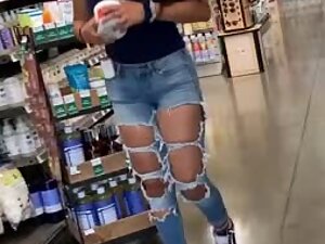 Hot girl in totally ripped jeans